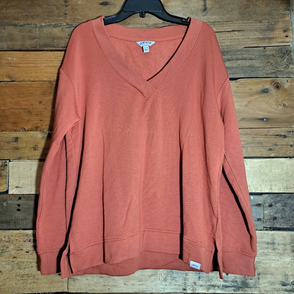 Orvis Rust Orange Soft Vneck Sweatshirt‎ Small